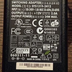Genuine Sunny Switching AC Adapter Power 12V SYS1319-2412 works